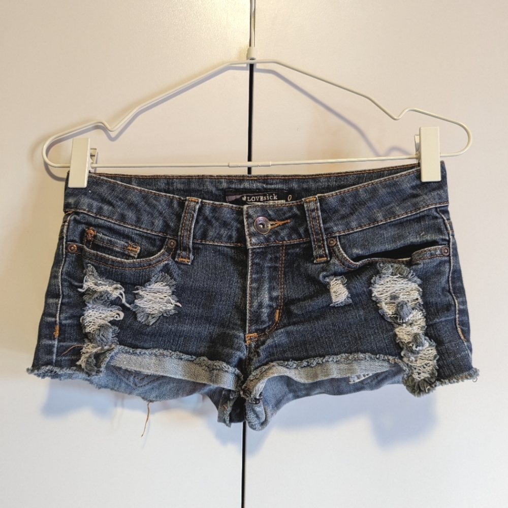 y2k distressed low-rise denim shorts